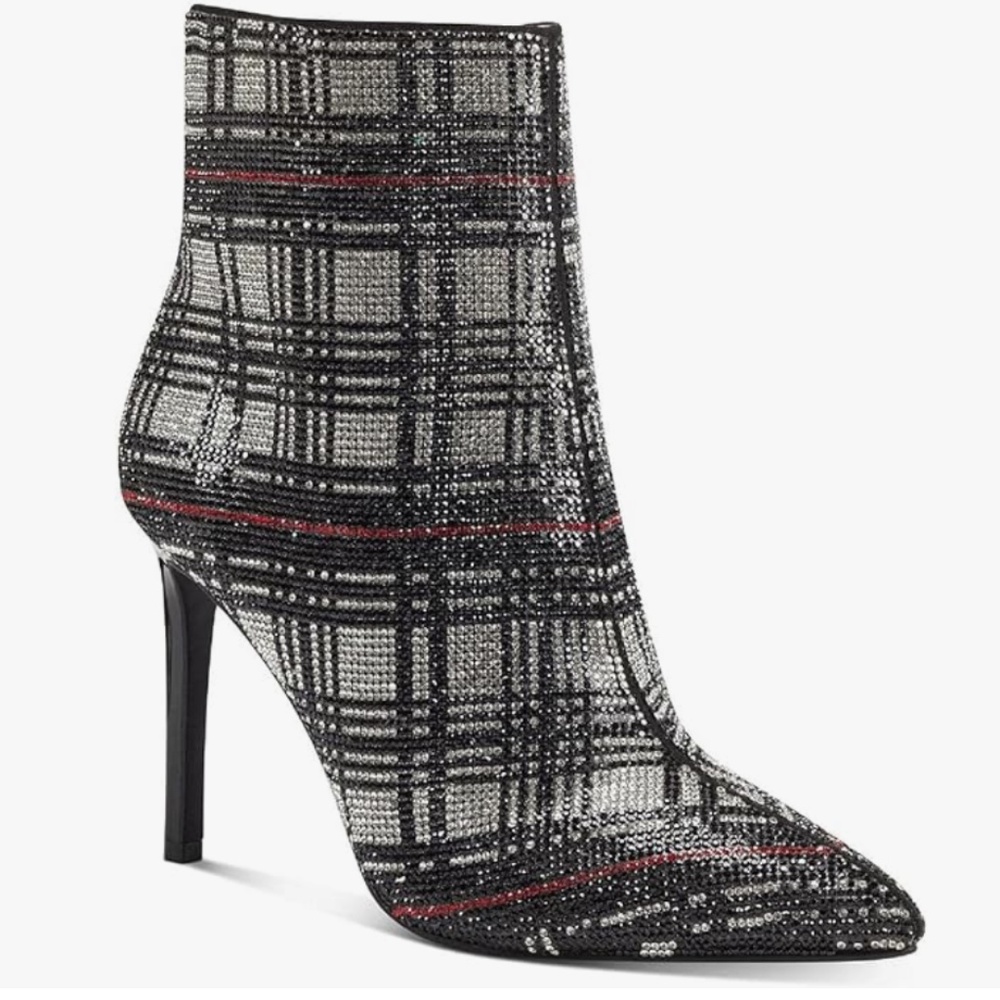 NWT INC Reisa Plaid Rhinestone High Heeled Booties